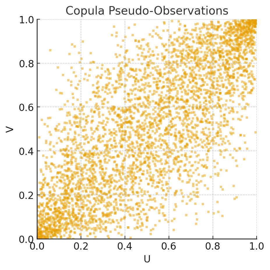 Pseudo-observations (U,V) from a copula